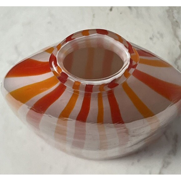 Art Glass Vase Vintage Tall Bottle Stripe White Red Orange Decorative Modern 13" - Picture 4 of 4